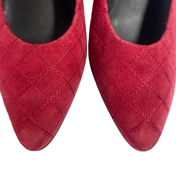 BALDININI Quilted Shoes Pumps Heels Size 6.5 / 37 Red Leather Sole Made in Italy - Picture 10 of 13